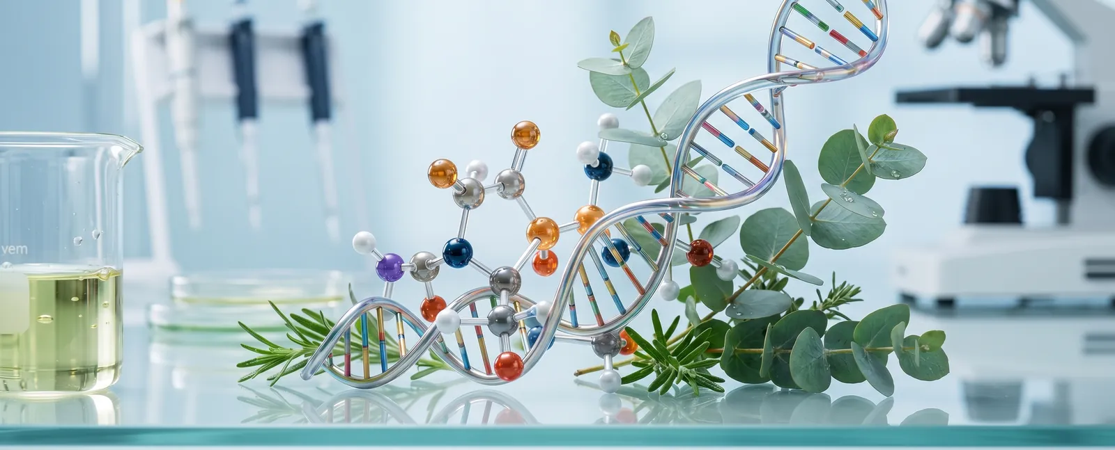 Ilustração de uma hélice de DNA em um laboratório
